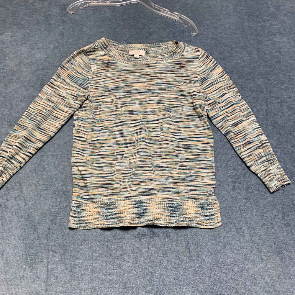 LOFT Outlet Sweater Womens Small Multicolor Crew Neck Ribbed Hem Winter Warm